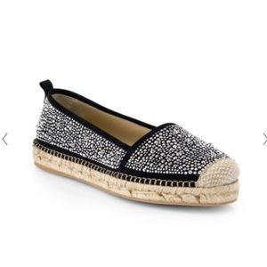 Stuart Weitzman Rockon Beaded Espadrille Flats Black